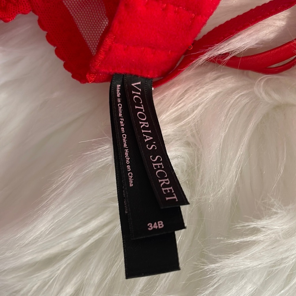 34B VS Victoria’s Secret Red Bow Babydoll Garter jingle bell nightie dress slip - Picture 13 of 16